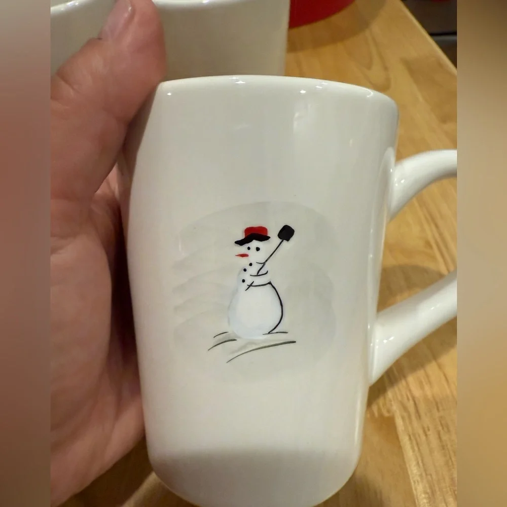 Vintage Williams-Sonoma Holiday Snowman Christmas Coffee Mugs- Set of 6 New